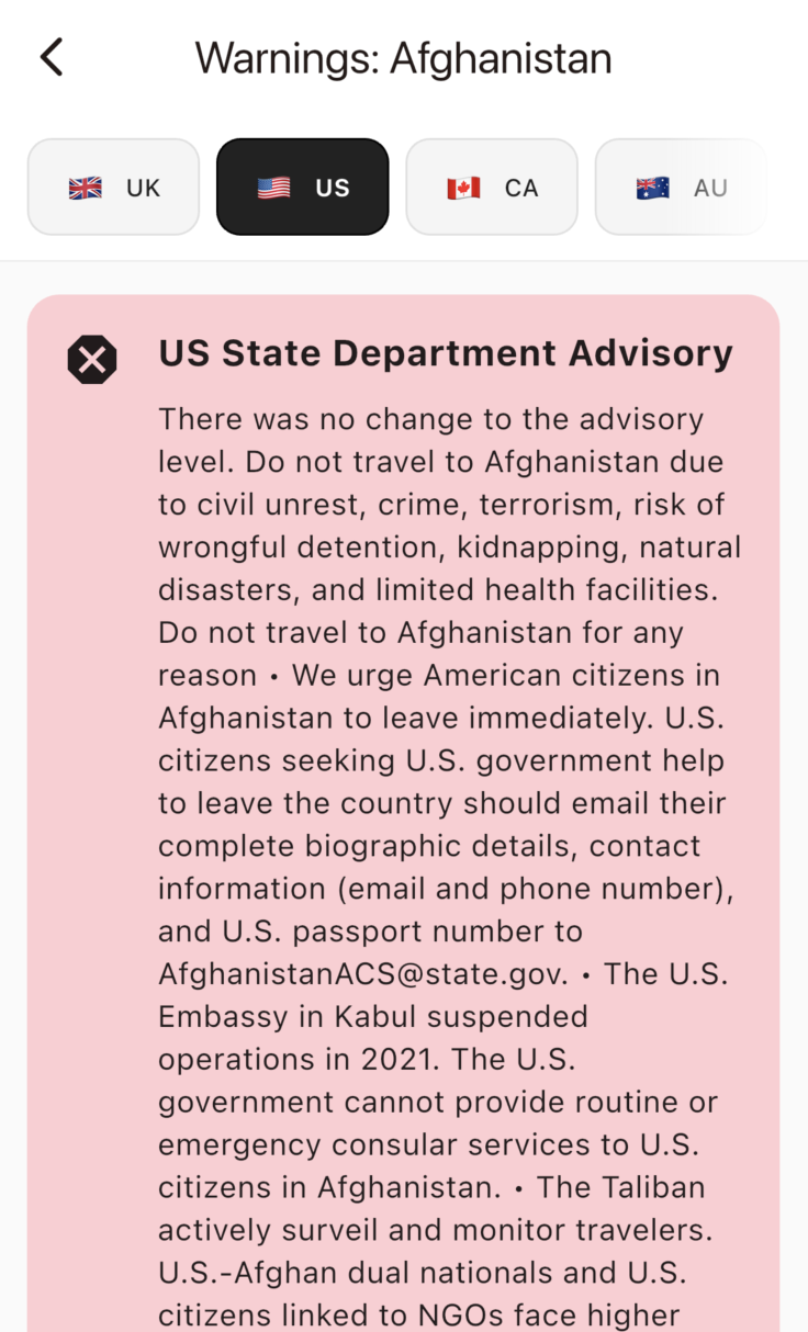Travel Warnings
